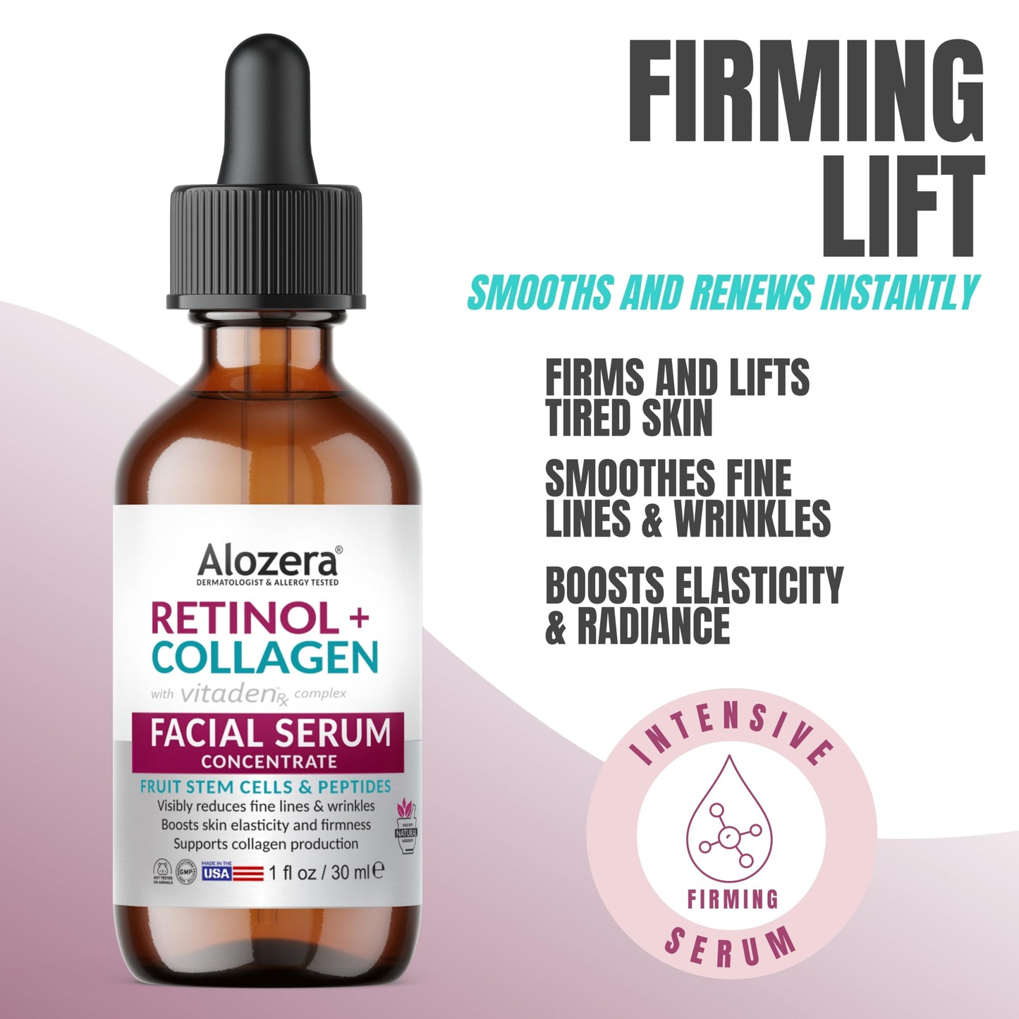 Alozera Face Serum Set of 4 with Retinol, Collagen, Vitamin C, Niacinamide, Hyaluronic Acid & Glycolic Acid, Exfoliating, Hydrating, Brightening, Anti-Aging Skincare, Serum Gift Pack of 4