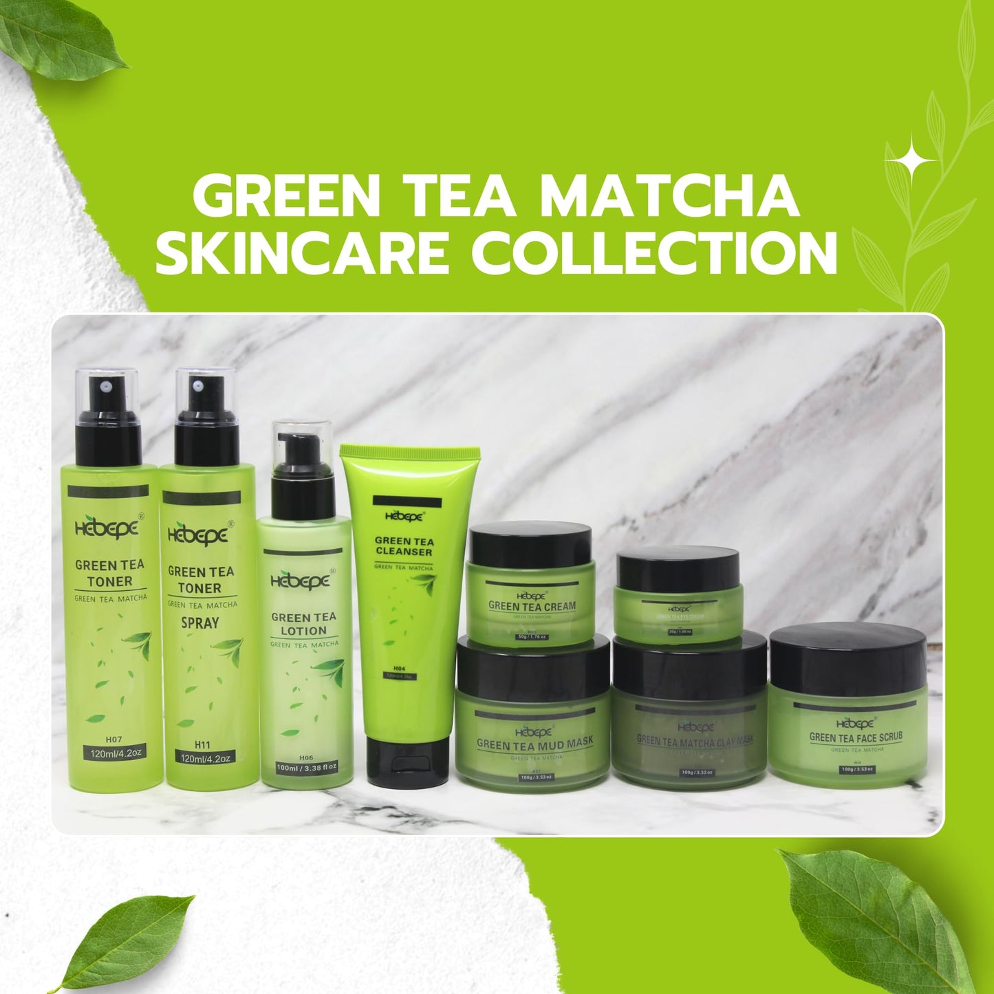 Hebepe Green Tea Matcha Facial Toner Mist with Lavender, Refreshing, and Soothing Face Toner, with Jojoba Oil, Castor Oil, Snail Filtrate,120ml