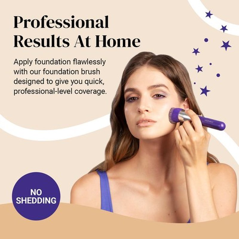 Large Flat Top Kabuki Foundation Brush By Keshima - Neon Purple Buffing, Blending, and Face Brush, Premium Makeup Brush for Liquid, Cream, and Powder, 1.6" Top Diameter