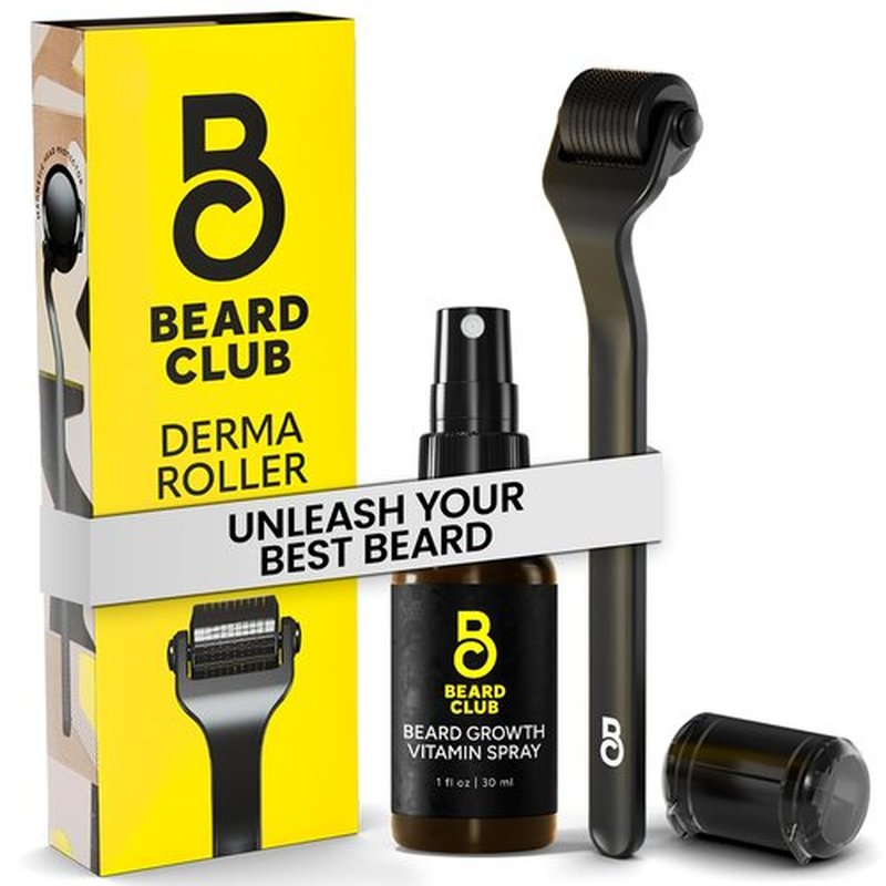 Beard Club Derma Roller & Biotin Beard Growth Vitamin Spray - Microneedle Roller for Men and Women with 540 Titanium Microneedles - Beard Roller & Beard Oil for Face, Body and Scalp - Vitamin B7, B5