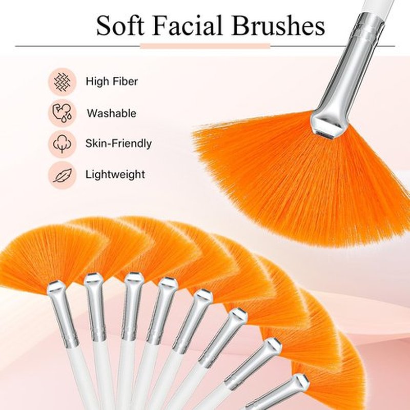 Maitys 9 Pieces Facial Brushes Fan Mask Brushes, Soft Facial Applicator Brushes Tools for Peel Glycolic Mask Makeup for Mud Cream (Pink,yellow,white)
