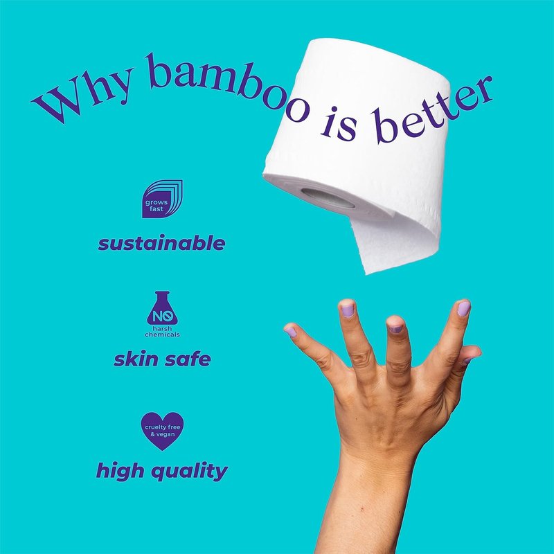 Bamboo Organic Toilet Paper - 100% Chemical-Free, Soft & Sustainable | 24 Eco-Friendly Rolls, 2 Ply, 295 Sheets