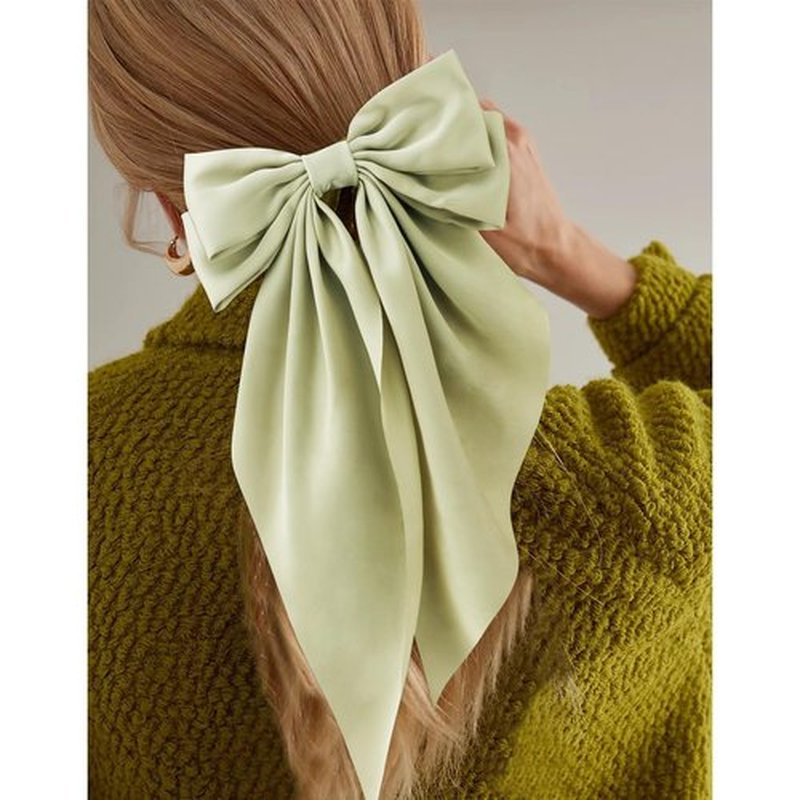 Atoden Green Hair Bows Silky Satin Bows for Hair Ribbons 4Pcs Coquette Oversized Long Tail Hair Bow Clips Barrettes Big Bowknot Hair Accessories for Women Girl Trendy Stuff Gifts (Green Black)