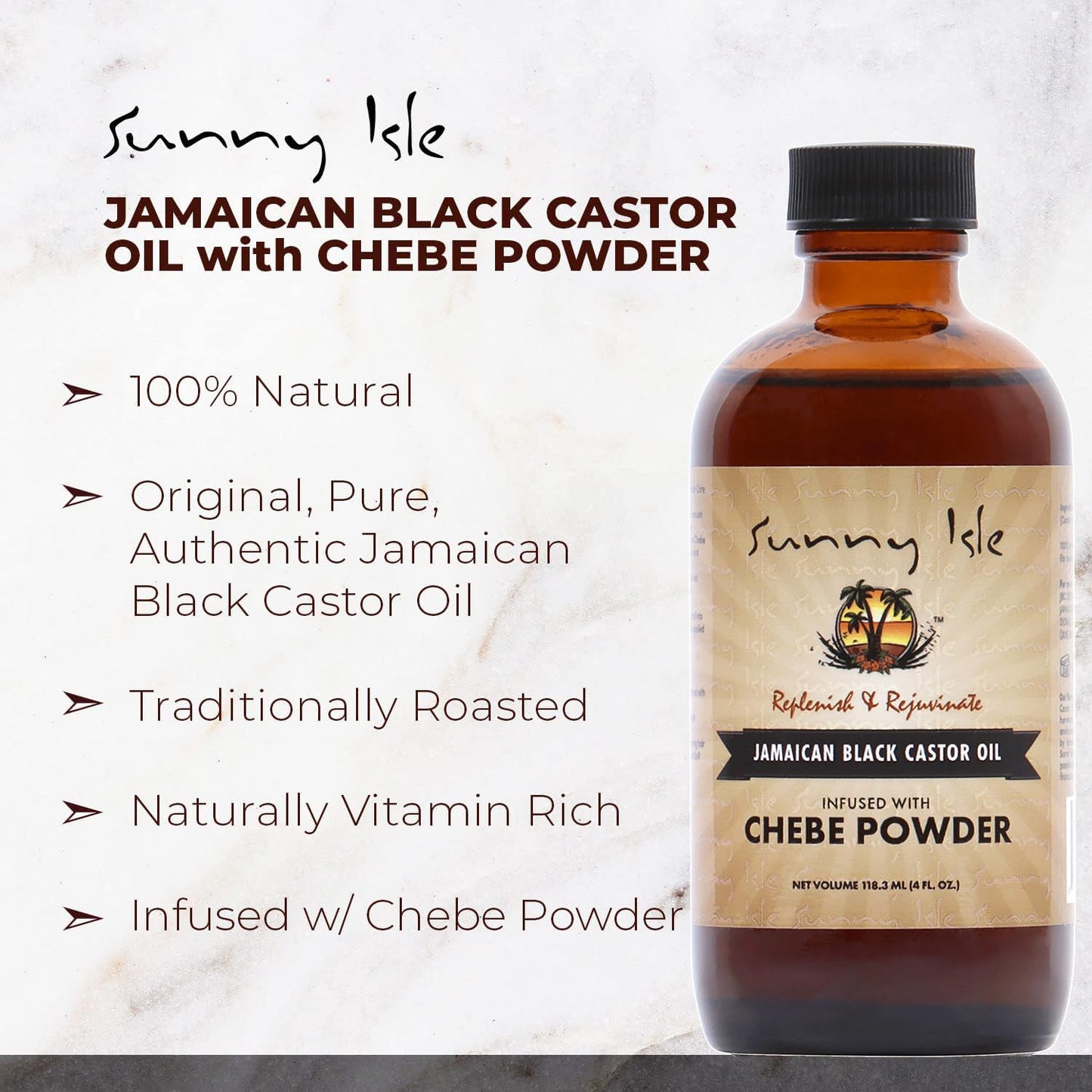 Sunny Isle Jamaican Black Castor Oil With Chebe Powder - For Hair Growth & Moisture - 4 oz