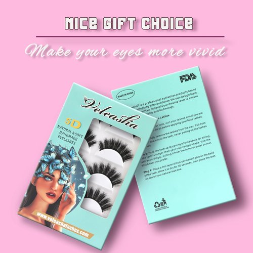Veleasha Lashes 5D Faux Mink Lashes Cat Eye Lashes 100% Handmade Luxurious Volume Fake Eyelashes Lightweight Fluffy False Eyelashes 5 Pairs Pack (801)