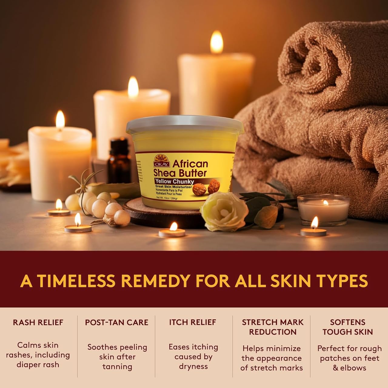 OKAY Raw African Shea Butter Yellow chunks10 oz – 100% Pure Unrefined Moisturizer for Face, Body & Hair – Deep Hydration for Dry Skin, Stretch Marks, Scalp Care & Hair Shine