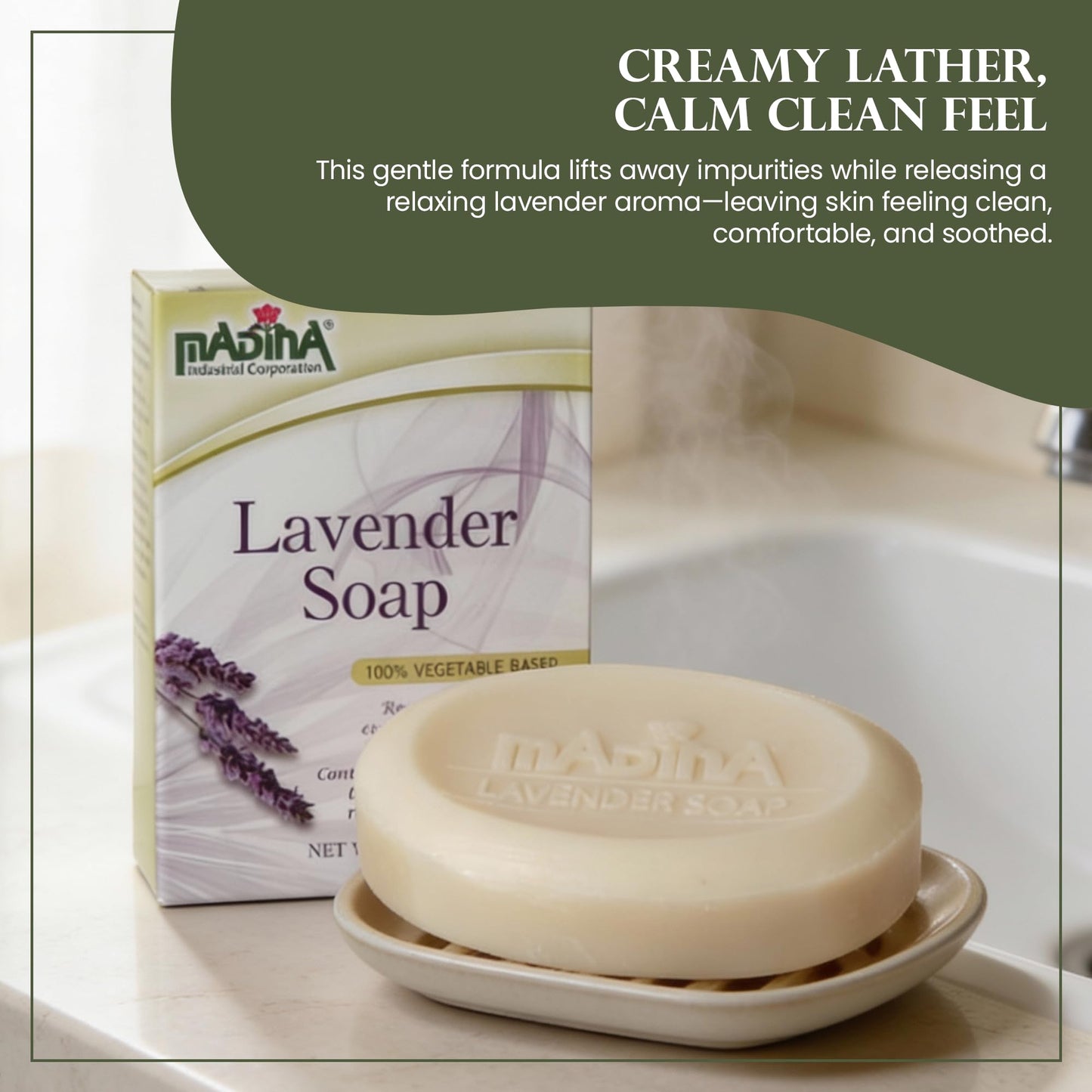 Madina Lavender Soap Bar – Natural Lavender Oil, Calming Scent, Moisturizing Cleanser, Gentle for All Skin Types, Aromatherapy Bath Soap, Daily Use, 3.5 oz Each (6 Pack)