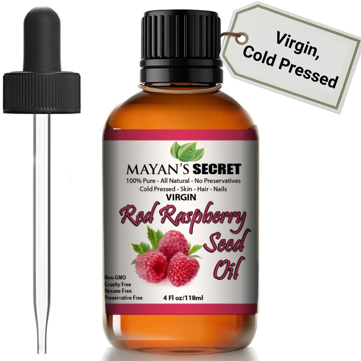 Mayan’s Secret Red Raspberry Seed Oil 4 oz – 100% Pure Cold Pressed Unrefined Virgin Oil for Skin, Face, Hair & Body – Lightweight Moisturizing Oil