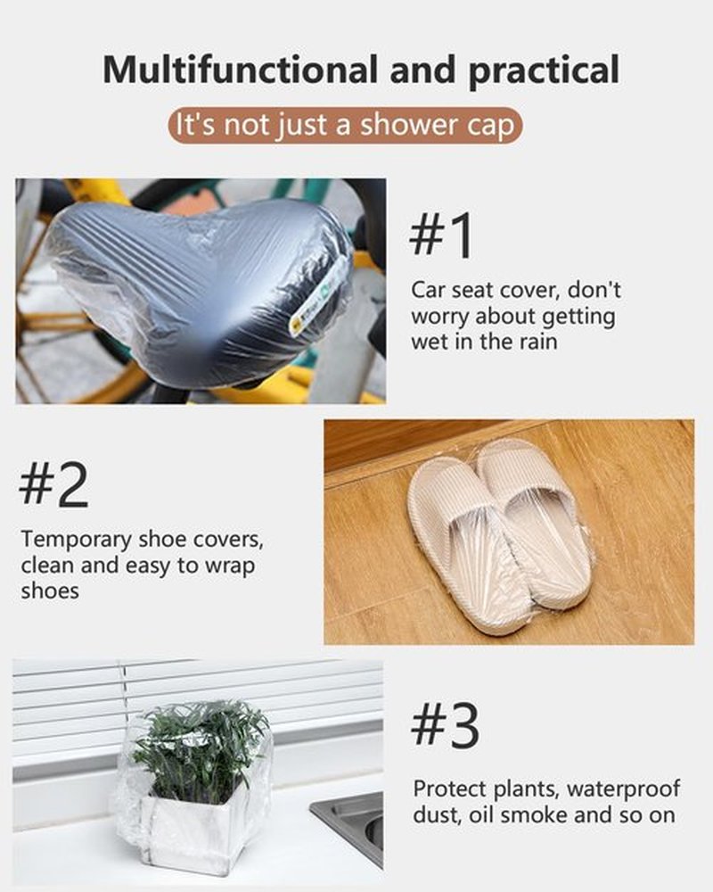 YIZIJIZI Disposable Shower Caps,Large Thick Clear Waterproof Shower Cap for Women, Large Size 20.5", Home Use, Spa, Hotel and Hair Salon, Clear Shower Caps for Travel (120)