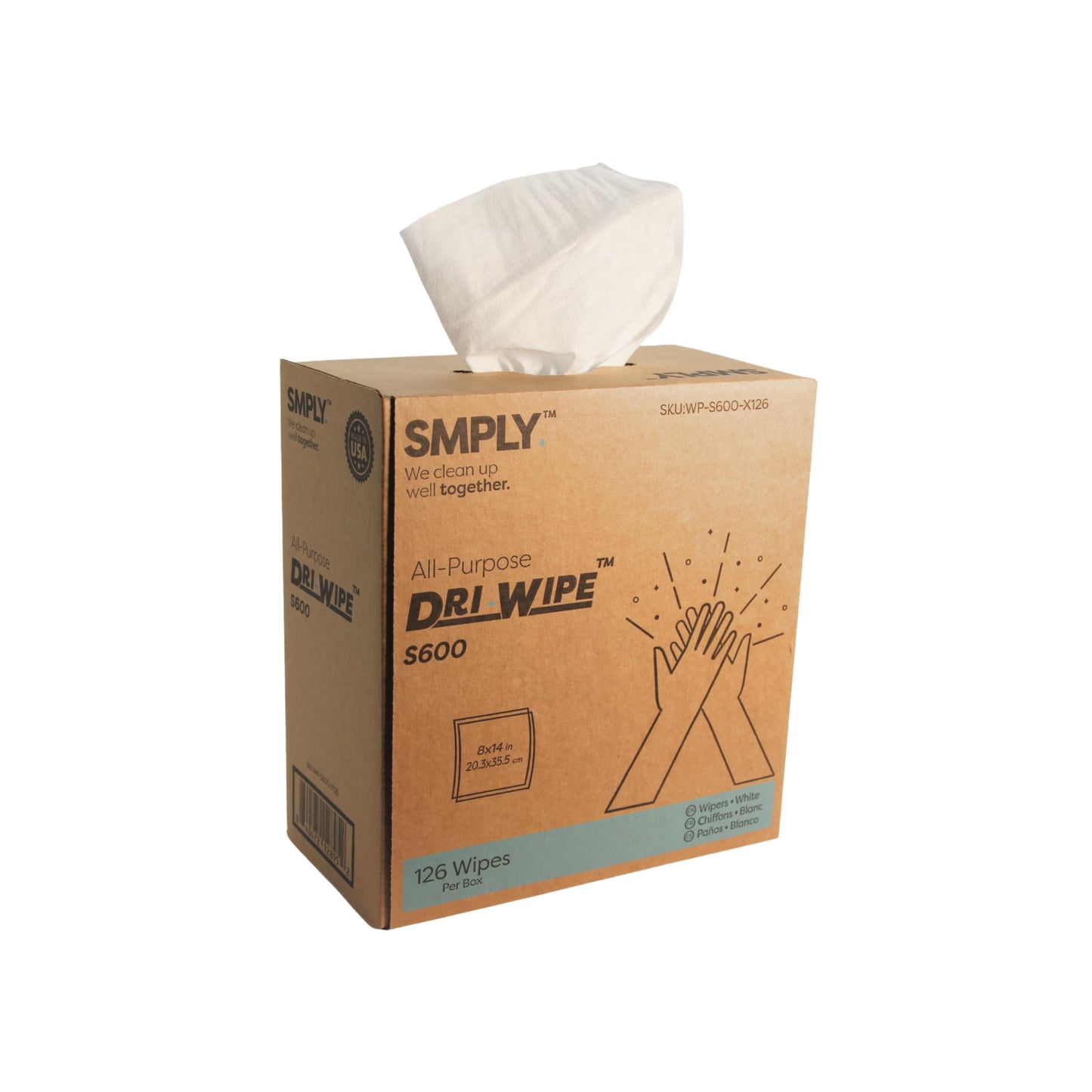 Dri-Wipe S600 by SMPLY Brands – All-Purpose Disposable Wipes, 10 Boxes of 126 (1,260 Total), Strong Alternative to Shop Towels & Paper Towels, 8" x 14" Center-Pull Sheets