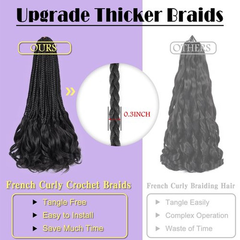 French Curl Crochet Braids 12 Inch Goddess Box Braids Crochet Hair 8 Packs Pre Looped Crochet Box Braids with Curly Ends Synthetic French Curly Braiding Hair Extensions 1B#