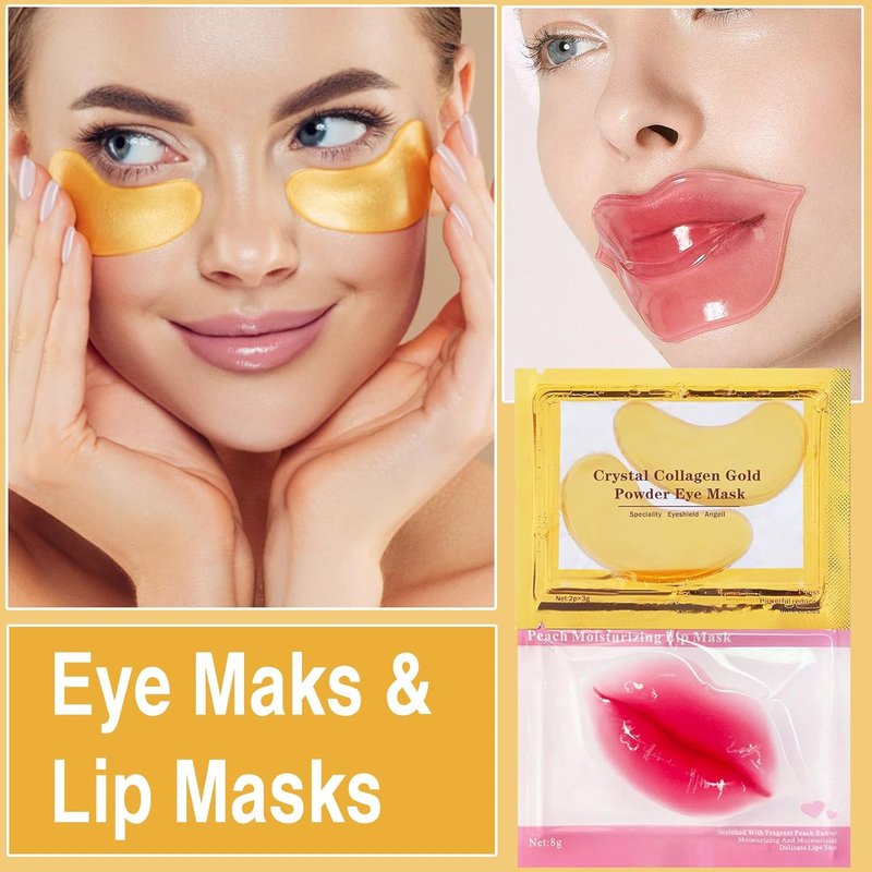 30 Pairs Lip Masks & 24K Gold Eye Masks | Crystal Collagen Under Eye Patches for Puffiness, Wrinkles, Dark Circles