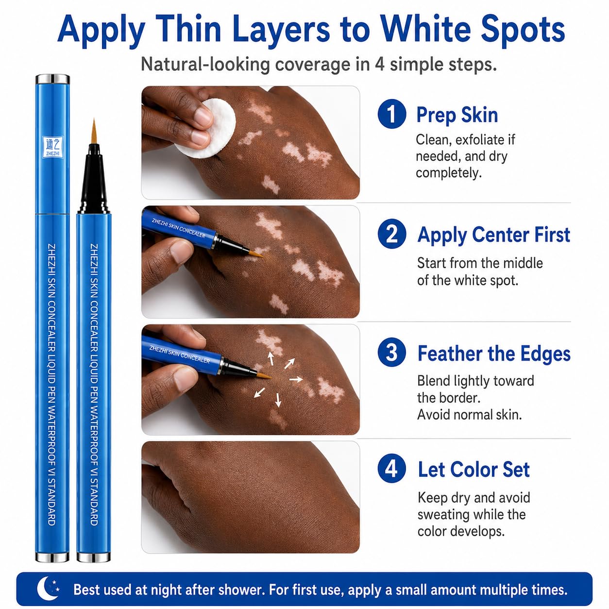 ZHEZHI Vitiligo Concealer Pen 3.5g Waterproof 3-7 Days Face Body Hands Feet Light Medium Brown Deep Skin Tone Portable Quick Application Travel Gym Work (brown to deep skin tone, Face and Body)