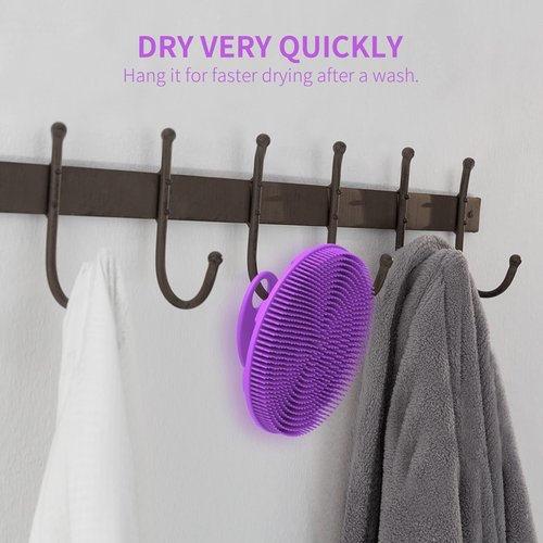 Silicone Body Scrubber 2 Pack Shower Bath Brush, More Hygienic Than Traditional Loofah, Lather Nicely, Long Lasting, Gentle Exfoliating for Women Men Baby Sensitive Skin, Black+Purple