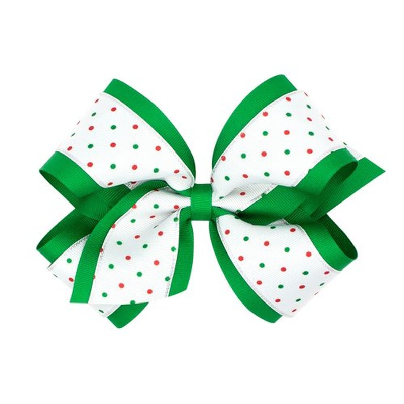 Wee Ones Girls' Holiday Style Overlay Bow, King, White Dot