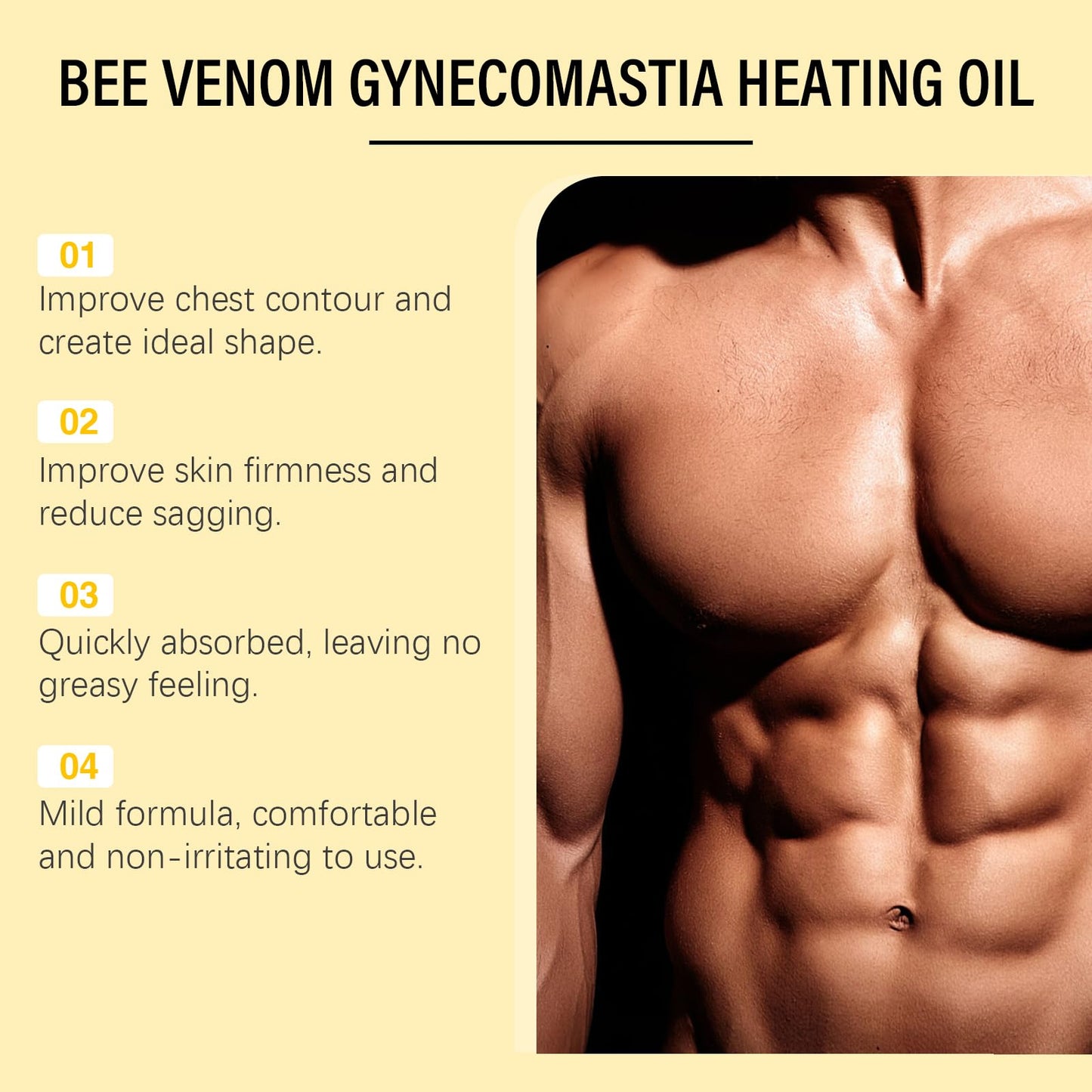 Men Therm Bee Venom Gynecomastia Heating Oil, Chest Firming Treatment with Green Tea Extract and Ginseng, 30ml/1 fl oz