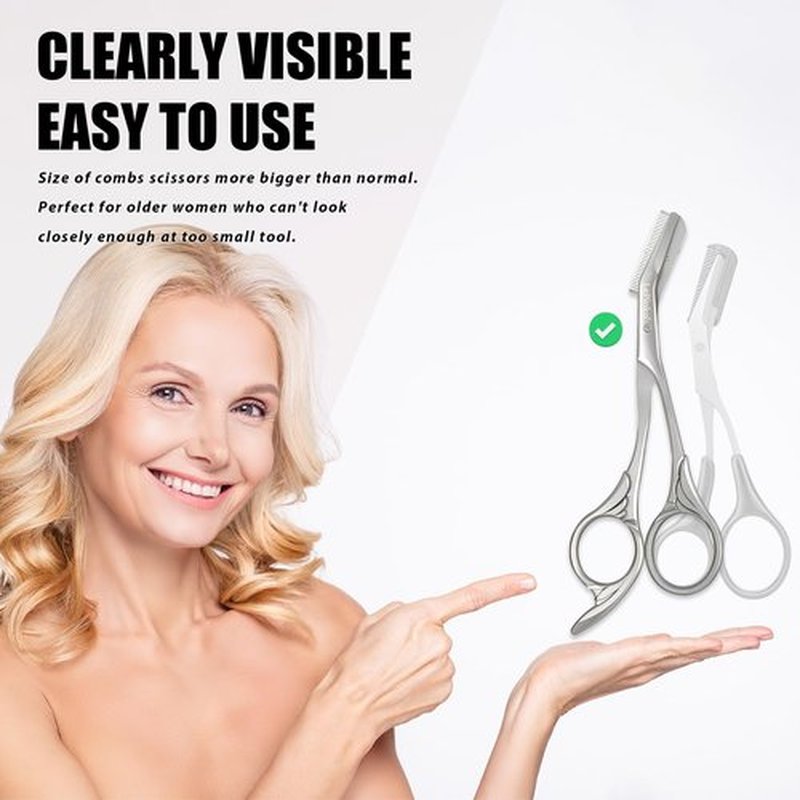 LePinko Eyebrow Trimming Scissors with Combs, Gifts For Men Women Stocking Stuffers, Silver