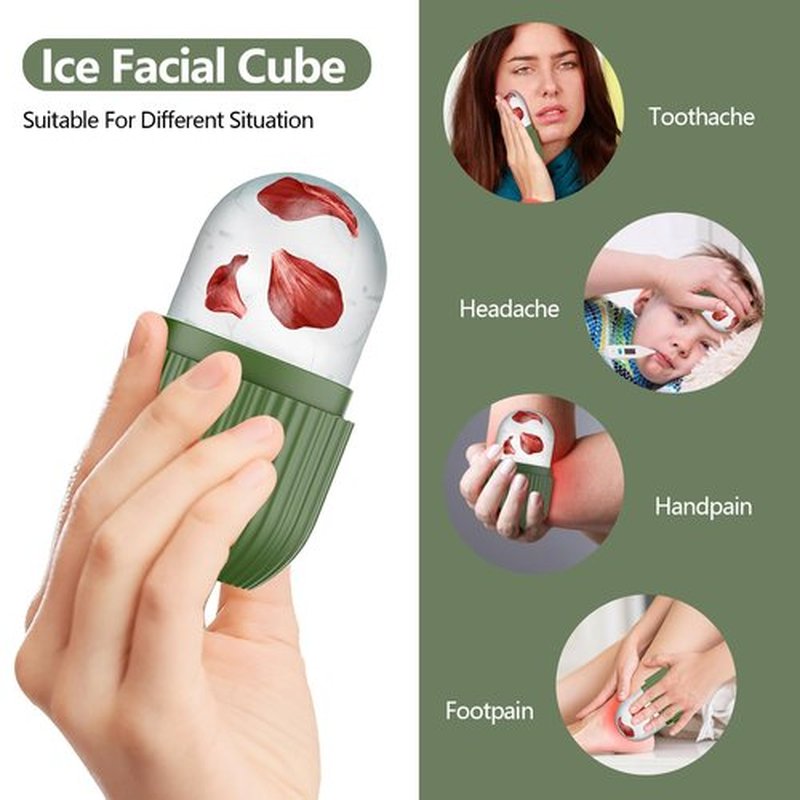 2pcs Ice Roller for Face and Eye, Silicone Ice Facial Roller Ice Holder, Face Ice Mold Skin Care, Face Icers Reusable Ice Cube Roller for Shrink Pores Anti Wrinkle Reduce Puffiness, Green Purple