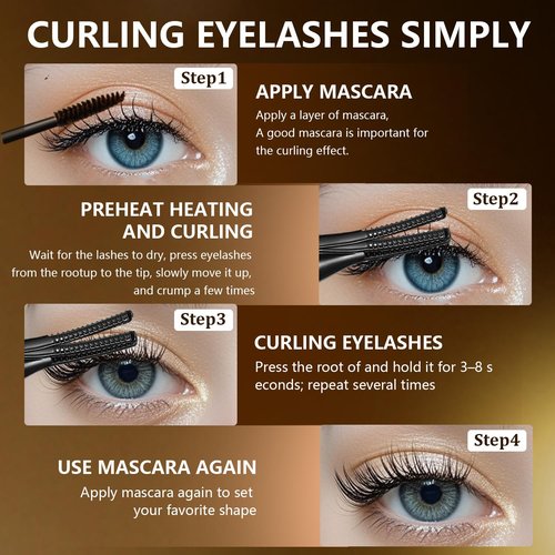 Heated Eyelash Curler - Fast Heat up in 8s - 3 Heat Modes with USB Rechargeable - Electric Eyelash Curler - Natural Curling 24 Hours Long Lasting - Anti-Burn Eyelid, Brown Black