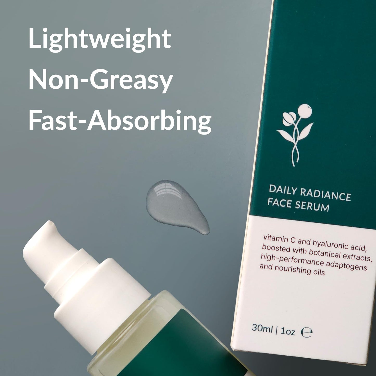 Adaptogenique Daily Radiance Face Serum with Vitamin C & Hyaluronic Acid | Hydrates, Brightens & Fights Aging, Protects from Sun Damage | With Botanical Extracts, Adaptogens & Nourishing Oils | 30ML
