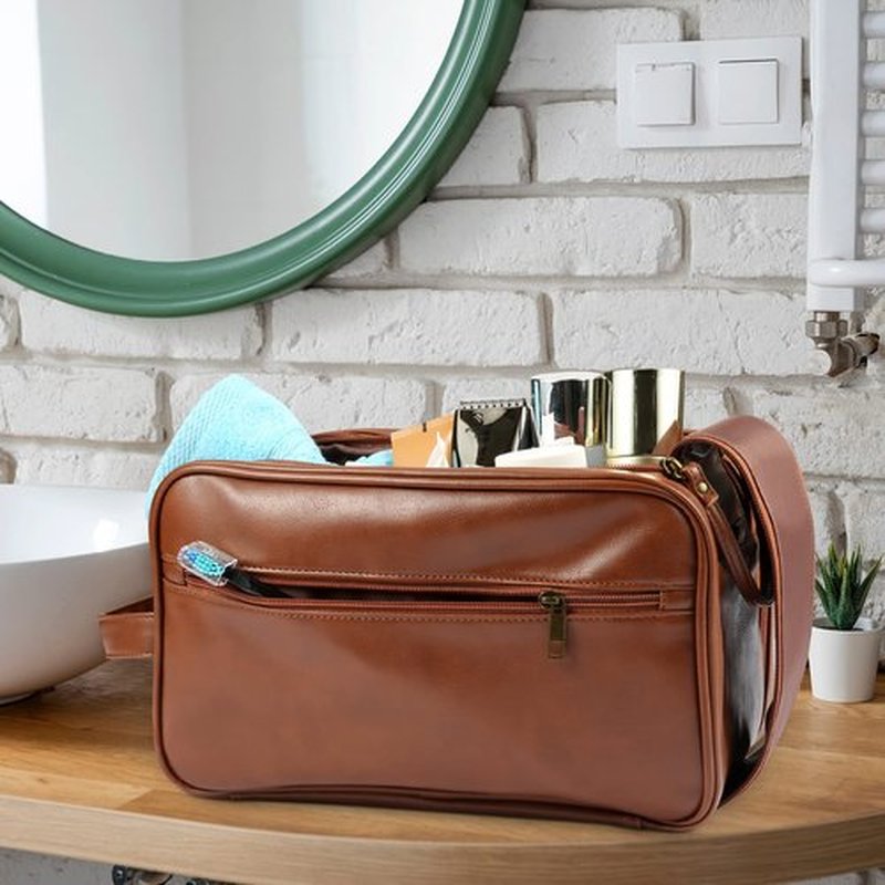 BNSPOCKET Personalized Leather Travel Toiletry Bag for Women, Medium Travel Bathroom Shaving Dopp Kit, Medium Cosmetic Travel Bag Waterproof