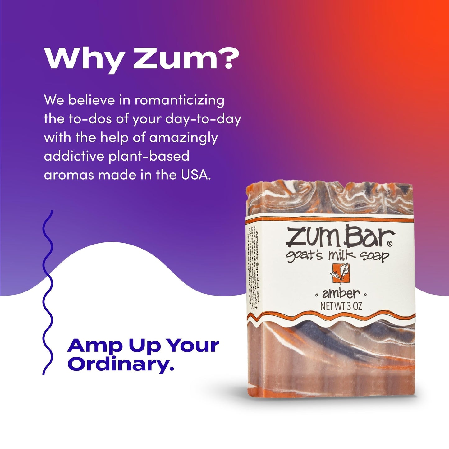 Zum Indigo Wild Goat's Milk Soap Bar - Bar Soap for Hands & Body Made with Essential Oils - 3 oz - Amber (3 Pack)