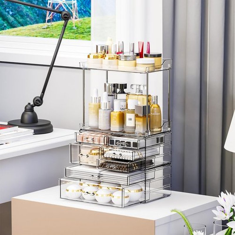 Yieach 3 Pack Clear Bathroom Counter Organizer With Drawers - Stackable Design,19.1" Tall Large Capacity - Suitable as Makeup Organizer,Vanity Skin Care Organizer,Dresser Top Organizer for Bedroom