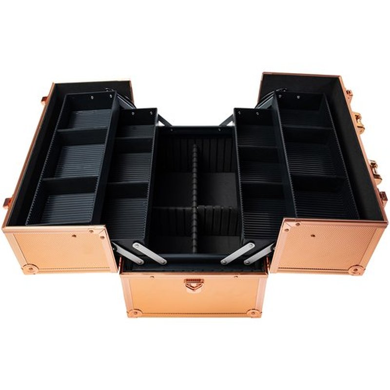 SHANY Essential Pro Makeup Train Case Cosmetic Box Portable Makeup Case Cosmetics Beauty Organizer Jewelry storage with Locks, Multi Compartments Makeup Box and Shoulder Strap - Rose Gold