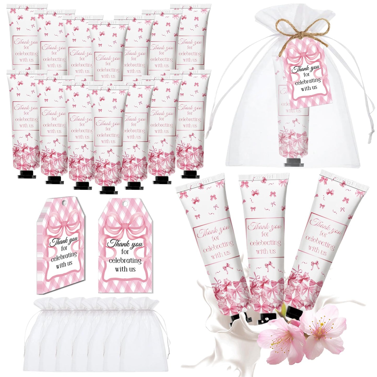 50 Sets Baby Shower Pink Bow Hand Cream Gifts Bulk for Women Girls Favors Guest Gifts, Bachelorette Mini Travel Hand Lotion for Wedding Bridal Engagement, Gender Reveal Party Stuffers