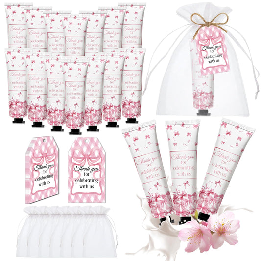 50 Sets Baby Shower Pink Bow Hand Cream Gifts Bulk for Women Girls Favors Guest Gifts, Bachelorette Mini Travel Hand Lotion for Wedding Bridal Engagement, Gender Reveal Party Stuffers