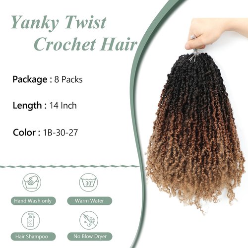 Yanky Twist Crochet Hair - 14 Inch Yanky Twist Pre Looped Crochet Hair 8 Packs Senegalese Twist Crochet Hair Extensions 1B/30/27 Bohemian Passion Twist Hair for Black Women