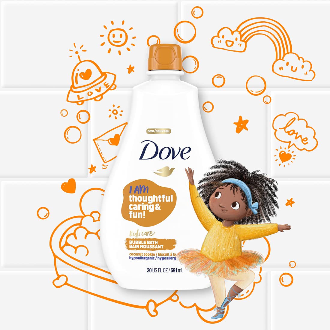 Dove Bubble Bath for Kids Coconut Cookie Hypoallergenic Formula 20 oz 4 Count