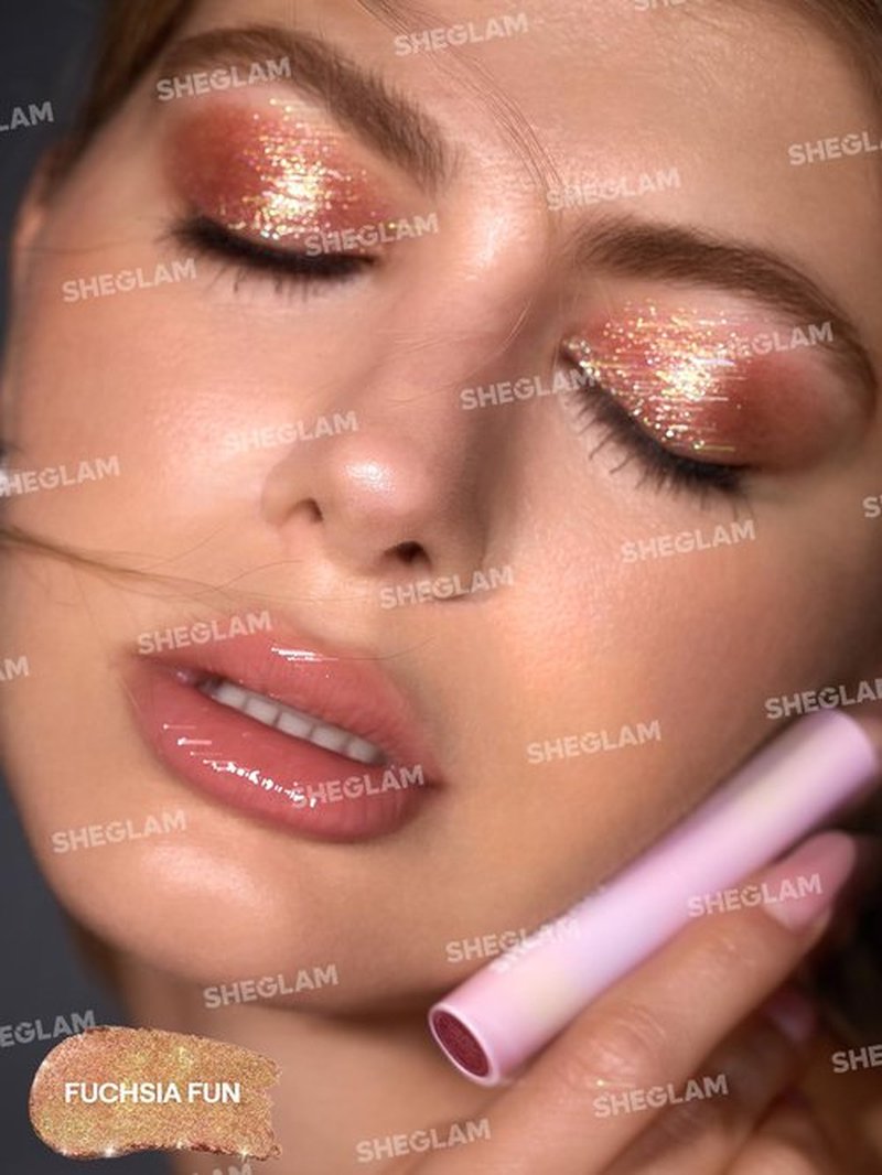 SHEGLAM Crystal Jelly Glaze Stick Eye Shadow Stick Eyeliner Brightener Pencil Crayon with Brush Easy to Blend Long Lasting Shimmer Eyeshadow Stick-Fuchsia Fun