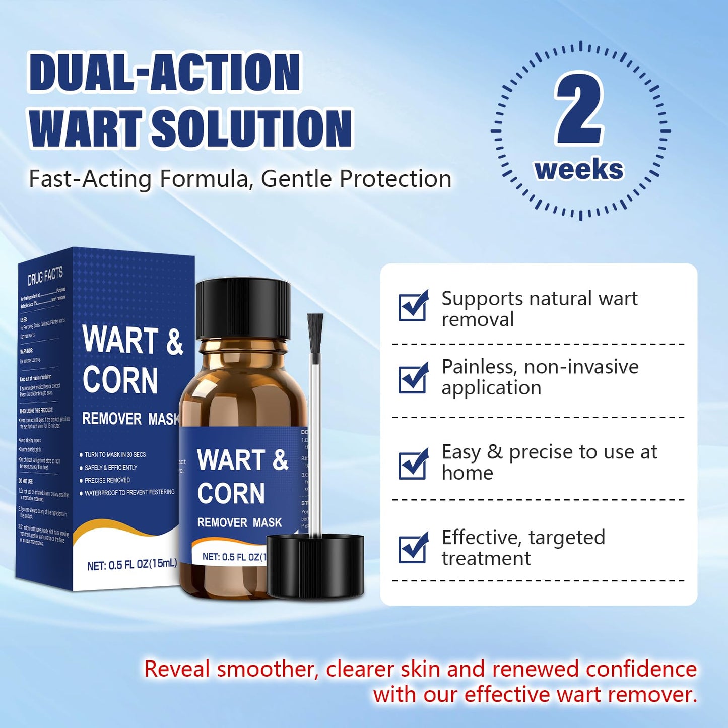 Wart Remover Liquid with Salicylic Acid for Feet and Hands, Plantar Wart and Corn Remover Freeze Off Formula, Fast Acting Treatment for Common Flat Warts, Corns and Calluses 15 ml (0.5 fl oz) 3 pack