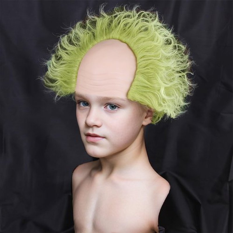 BERON Green Ombre Wigs Clown Bald Short Curly Wavy Hair Wig Boys Men Gothic Halloween Costume Cosplay Party Wigs