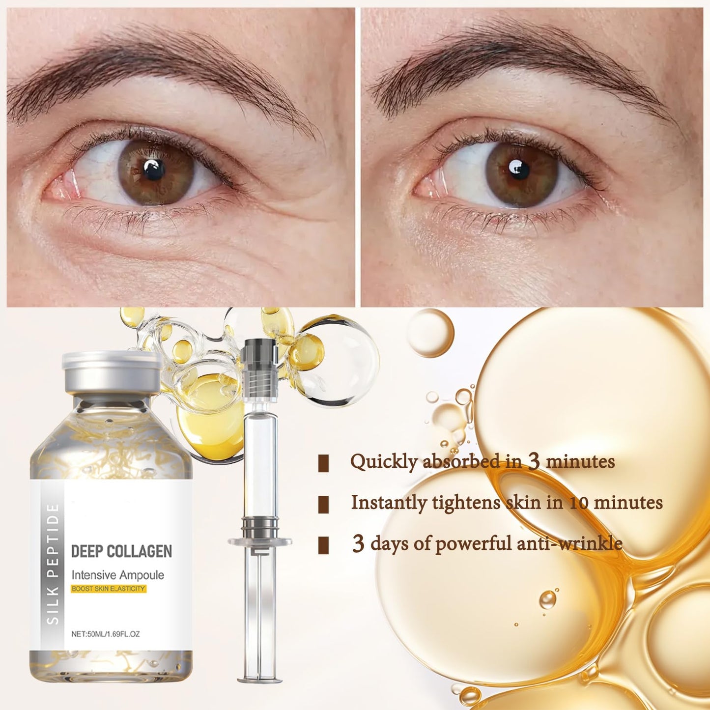 Deep Collagen Anti-Wrinkle Cream In Serum - Deep Collagen Silk Peptide Intensive Lifting Ampoule Serums for Face Tightening and Lifting, Korean Anti Aging Face Serum for Women 1.7fl.Oz/50ml