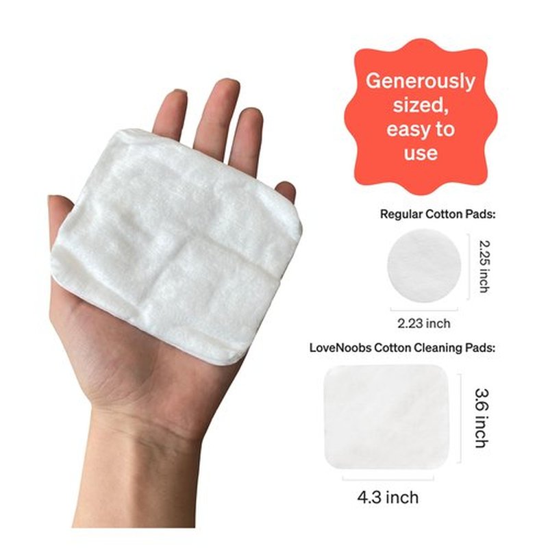 Love Noobs Baby Cotton Pads for Diaper Change, 360 Count, Ultra Soft 100% Organic Extra Large Cotton Pads for Baby Sensitive Skin, Lint-Free Premium Jumbo Size Cotton Pads, 100% Cotton Squares