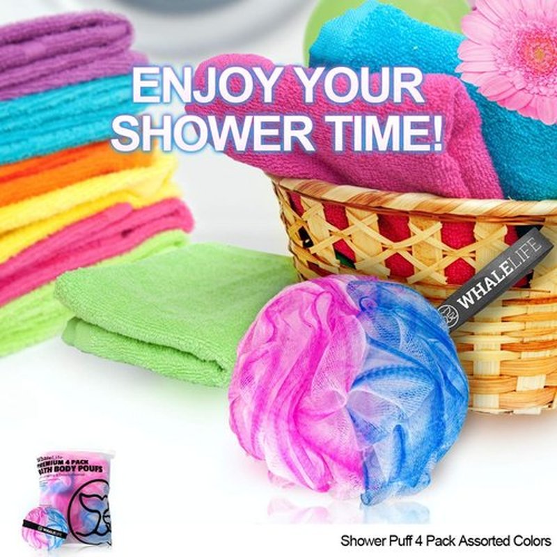 Loofah Sponge Bath Sponge for Women Men 4 Pack (Blue Pink Conbine)