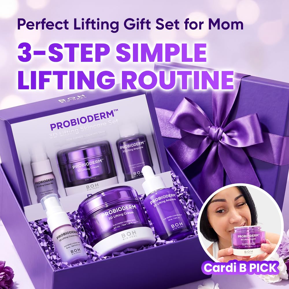 BIOHEAL BOH Probioderm 3D Lifting Skincare Set | Cardi B's Korean Night Cream, Serum & Face Mist for Lifting & Firming | Perfect Anti-Aging Routine for Dry, Dull, Saggy Skin | Mother’s Day Gift