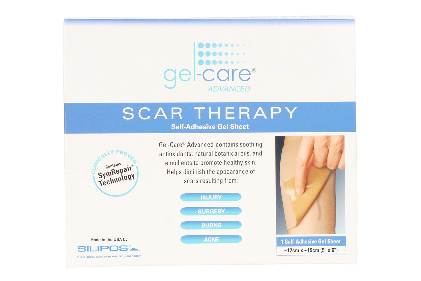 Silipos Gel-Care Advanced 610 Self-Adhesive Sheet - 5 x 6 in. Silicone Free, Hypoallergenic Scar Treatment Strip