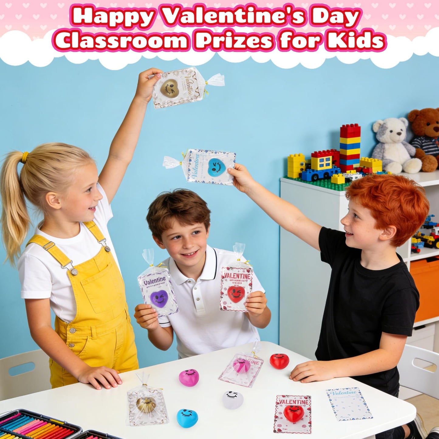 Tiaxidex Valentines Day Gifts for Kids, 18 PCS Stress Ball with Cards, Valentines Day Classroom Favors, Valentines Day Gifts for Students, Perfect for Boys & Girls Classroom Gift Exchanges at School