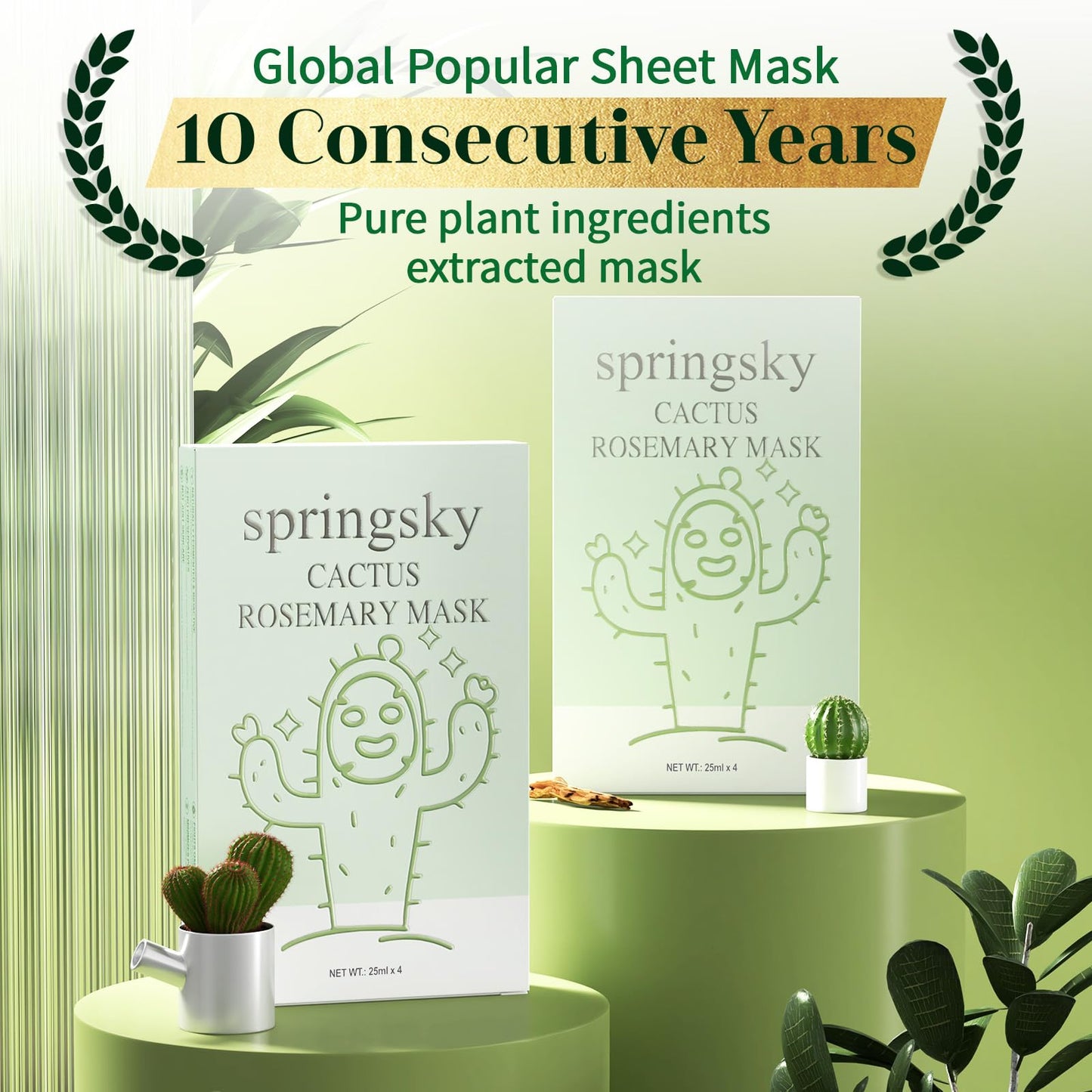 SPRINGSKY Cactus Sheet Mask,8-Pack Korean Skincare Face Mask,Deep Hydrating & Moisturizing Skincare for Dry & Sensitive Skin,Soothes Skin,Instant Calm & Glow,Korean Beauty