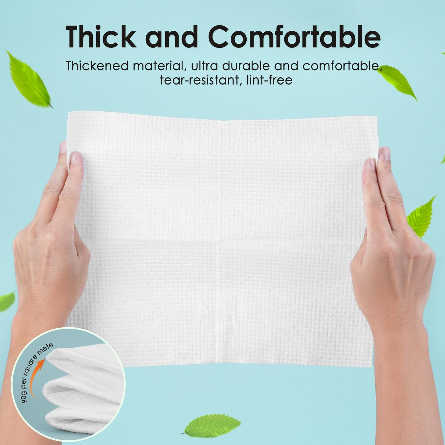Yansyi Ultra-Thick Disposable Face Towels, 50 Count - 90g/m² Extra Large 10"x12" Cleansing & Makeup Remover Cloths, Ultra-Soft Biobased Fiber, Gentle for Sensitive Skin