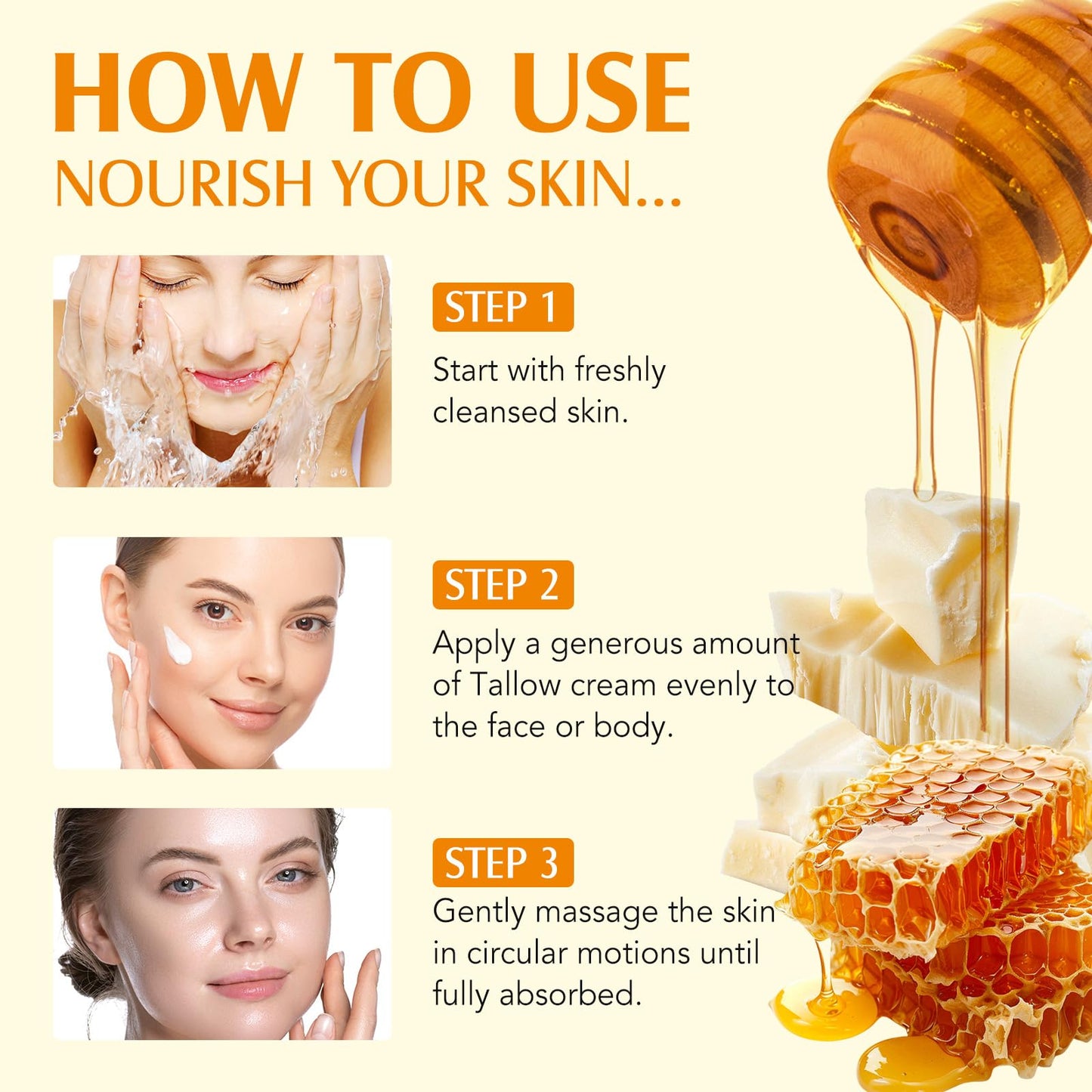 Meifenla Beef Tallow for Skin, Tallow and Honey Cream Natural Tallow Face Moisturizer,Hydrating Beef Tallow Balm Deeply Moisturizing for Face & Body Skin Care