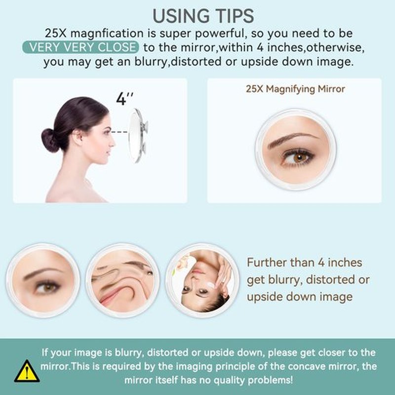 MIYADIVA Magnifying Mirror, 25X Magnifying Mirror Suction Cup for Easy Mounting, Use for Magnifying Makeup Mirror, 25X Travel Magnifying Mirror Stick on Bathroom Mirror for Blackhead Removal 6 Inch