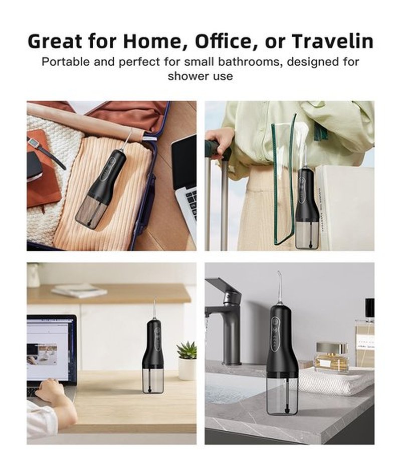 Portable Water Flosser for Teeth Cleaning, 5 Jet Tips, 4 Cleaning Modes, 1500mAh Rechargeable Battery, 260ml Water Tank, IPX7 Waterproof for Braces, Sensitive Teeth & Travel (Black)
