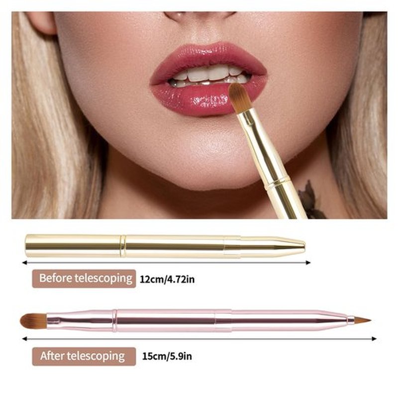 3 PCS Lip Brush,Yoizyfree Retractable Lip Brushes,Double-Ended TraveLip Makeup Brush Set for Lipstick Lip Gloss Include Lid(Gold + Pink + Purple)