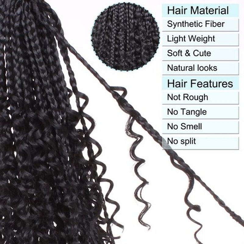 COOKOO 30 Inch Boho Box Braids 8 Packs Goddess Box Braids Crochet Hair Hippie Braiding Hair With Curly Ends Pre-looped Synthetic Crochet Hair for Black Women 1B#