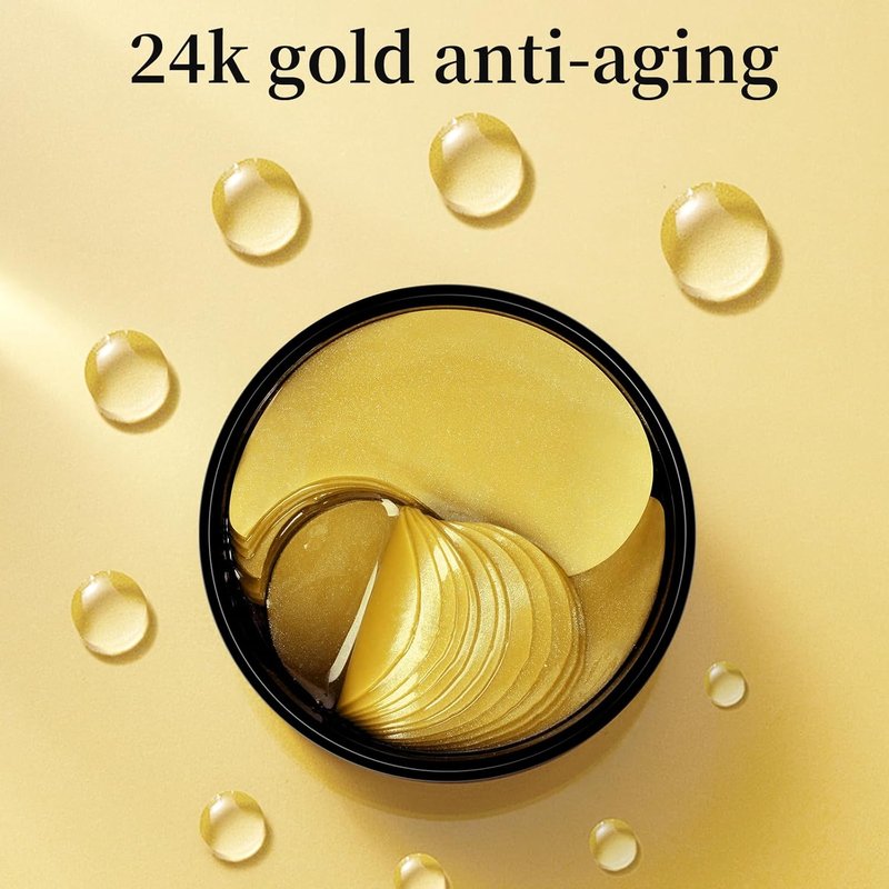 24K Gold Eye Mask - Under Eye Patches with Hyaluronic Acid | 64 Pcs for Dark Circles, Puffiness & Wrinkle Reduction