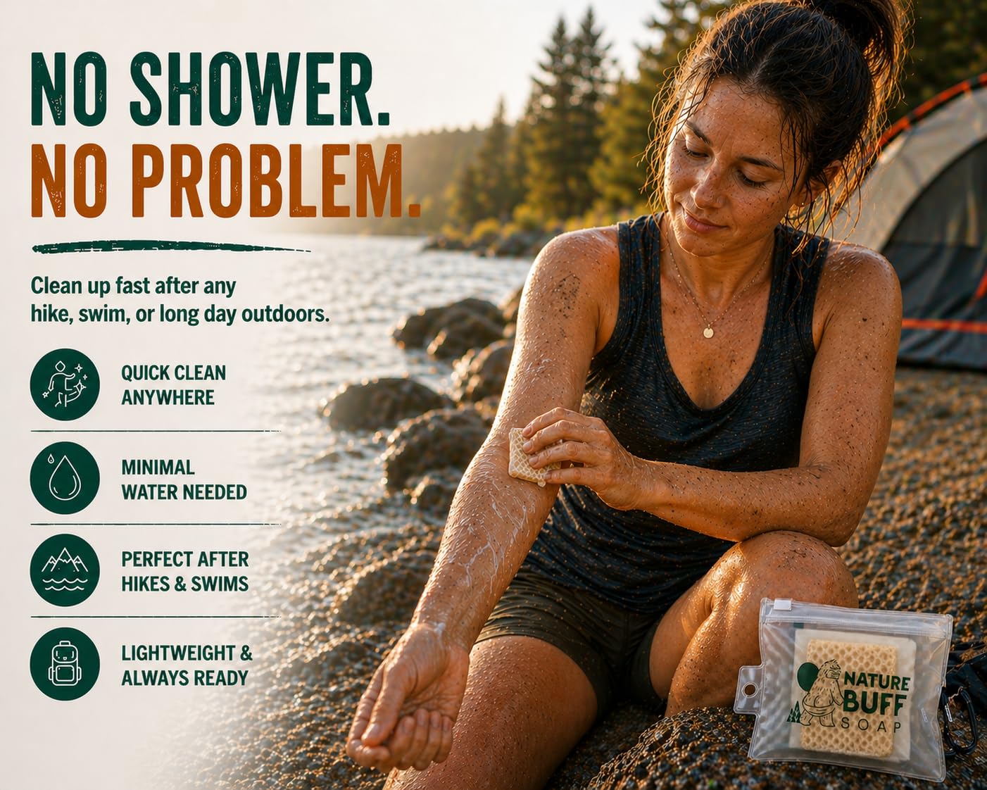 Nature Buff Camping 2-Pack Biodegradable 2 x 2 Inch Soap Unscented Travel-Sized Soap Bars -All-In-One Backpacking Essentials Outdoor Recreation Soap Bar and Washcloth